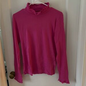 J. Crew Pink Ruffle-Neck Long Sleeve Top